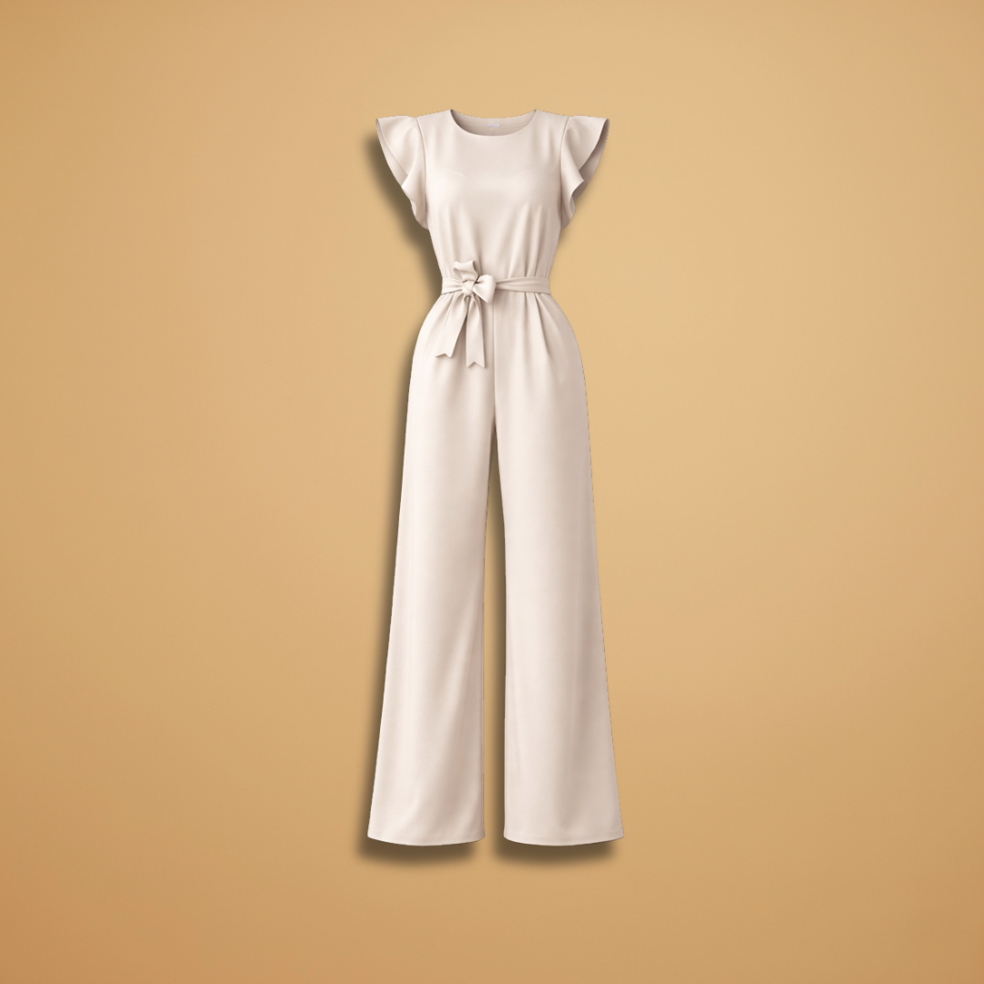 Women's Casual Jumpsuit | Ruffle Sleeve and Belted