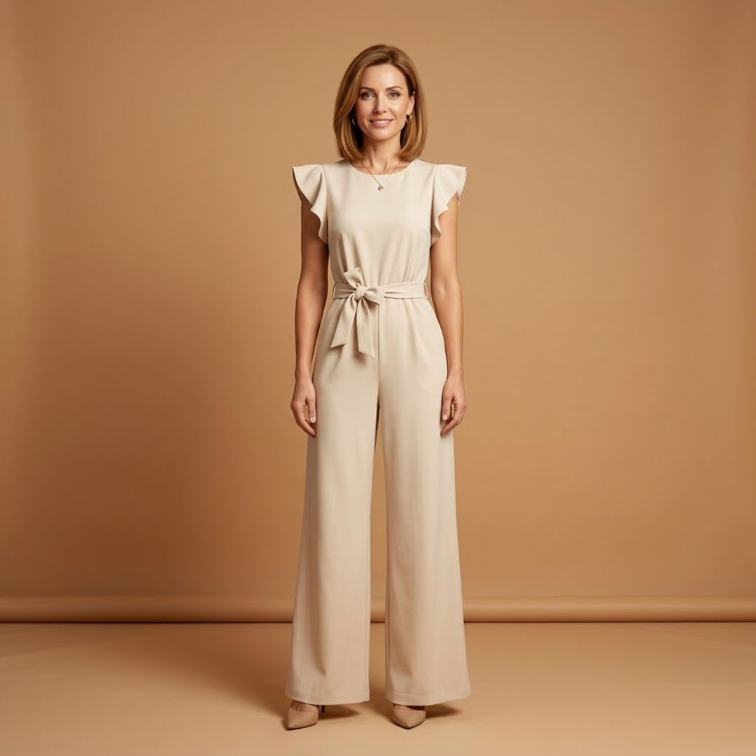 Women's Casual Jumpsuit | Ruffle Sleeve and Belted
