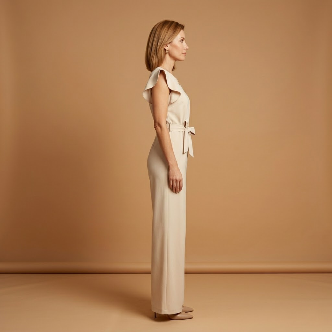 Women's Casual Jumpsuit | Ruffle Sleeve and Belted