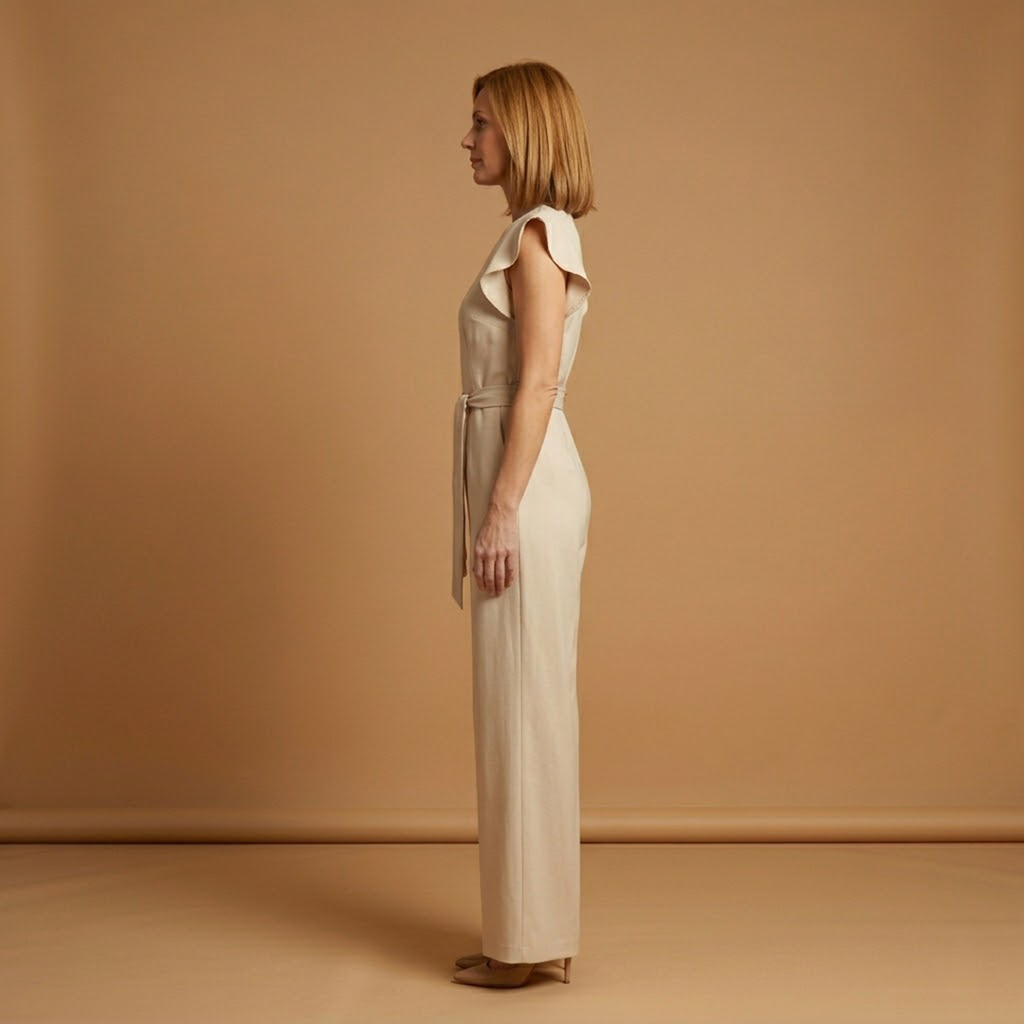 Women's Casual Jumpsuit | Ruffle Sleeve and Belted