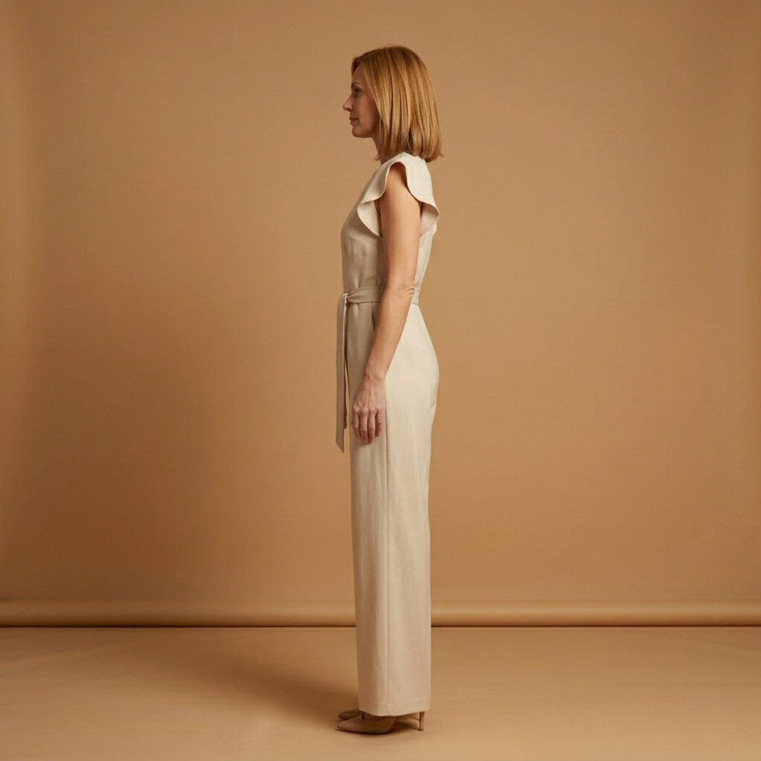 Women's Casual Jumpsuit | Ruffle Sleeve and Belted