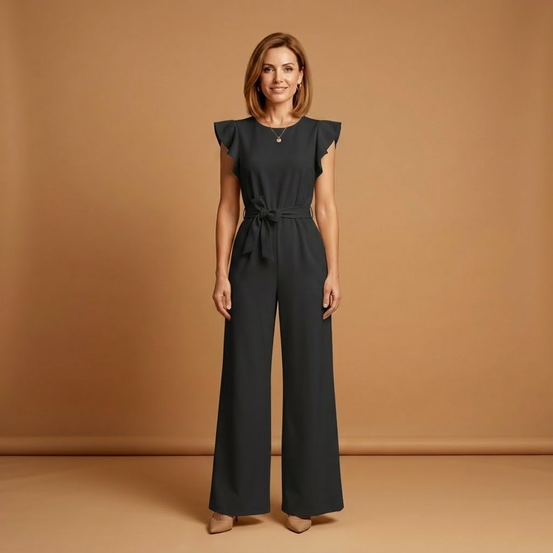 Women's Casual Jumpsuit | Ruffle Sleeve and Belted
