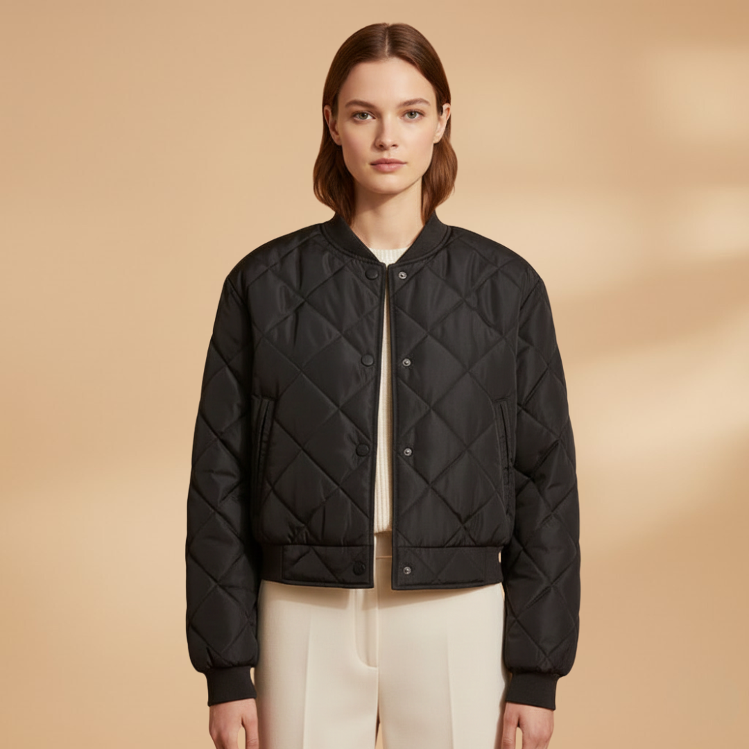 Women's Quilted Bomber Jacket | Zip-Up and Pockets