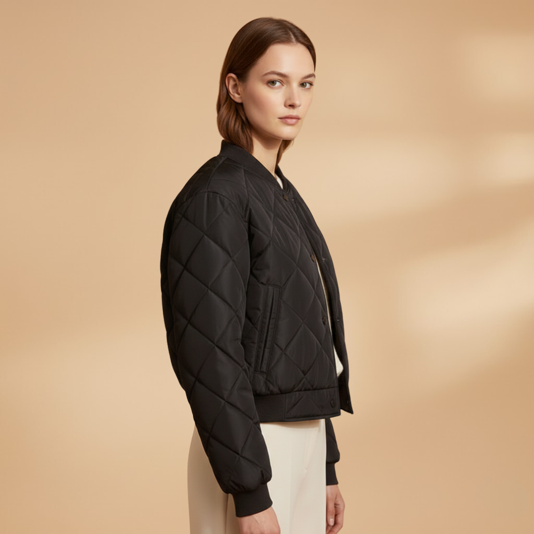 Women's Quilted Bomber Jacket | Zip-Up and Pockets