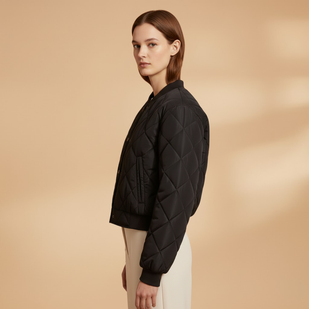 Women's Quilted Bomber Jacket | Zip-Up and Pockets