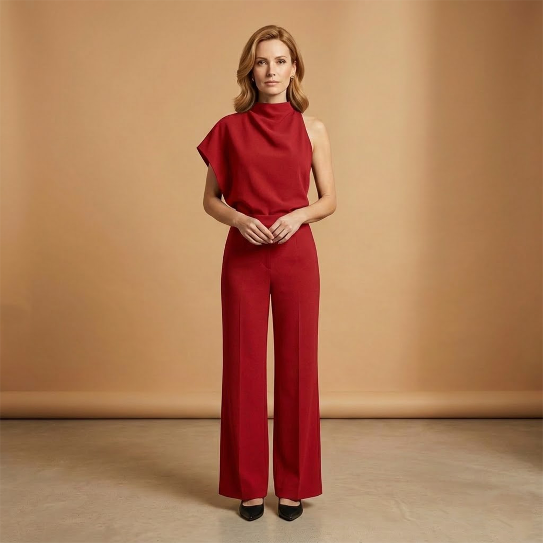 Women's Wide Leg Jumpsuit | One Shoulder and High Neck