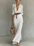 Women’s Summer Shirt Dress with Belted Waist and Long Sleeve | Maxi