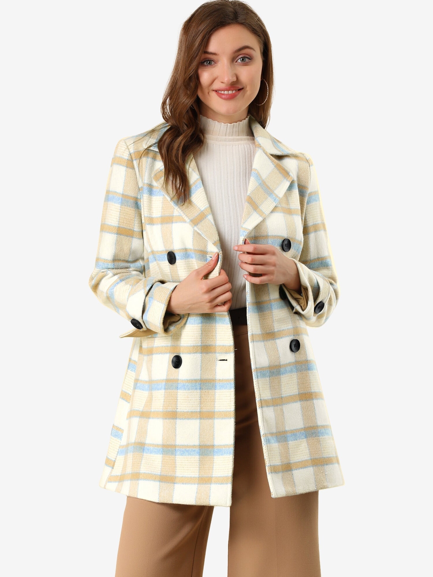 Women’s Long Coat | Double-Breasted Pockets