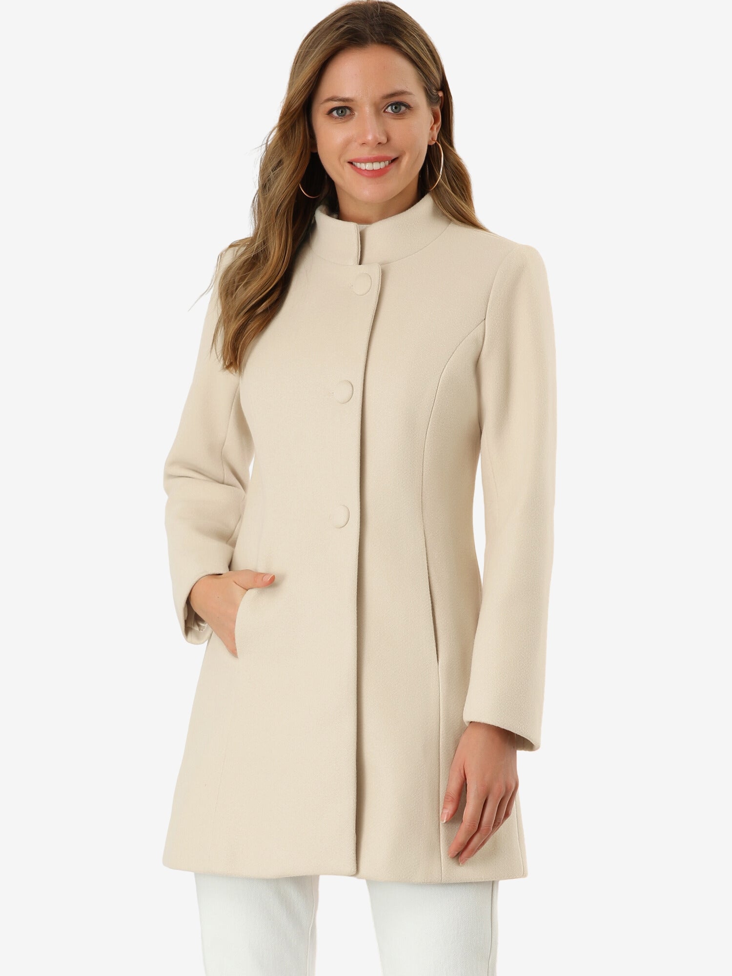 Women’s Long Coat | Buttoned Pockets