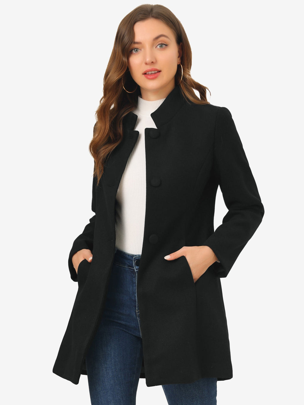 Women’s Long Coat | Buttoned Pockets
