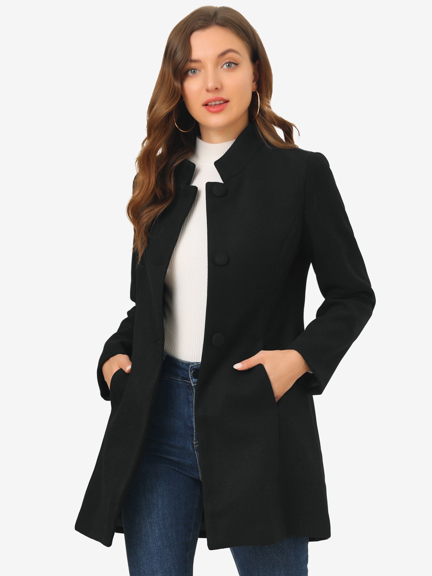 Women’s Long Coat | Buttoned Pockets