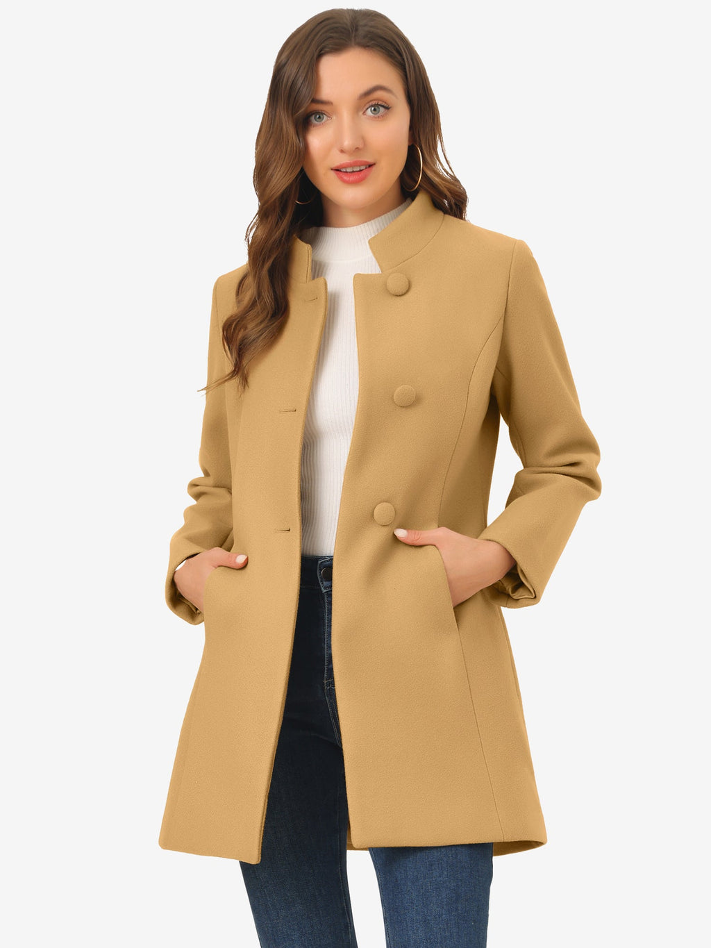 Women’s Long Coat | Buttoned Pockets