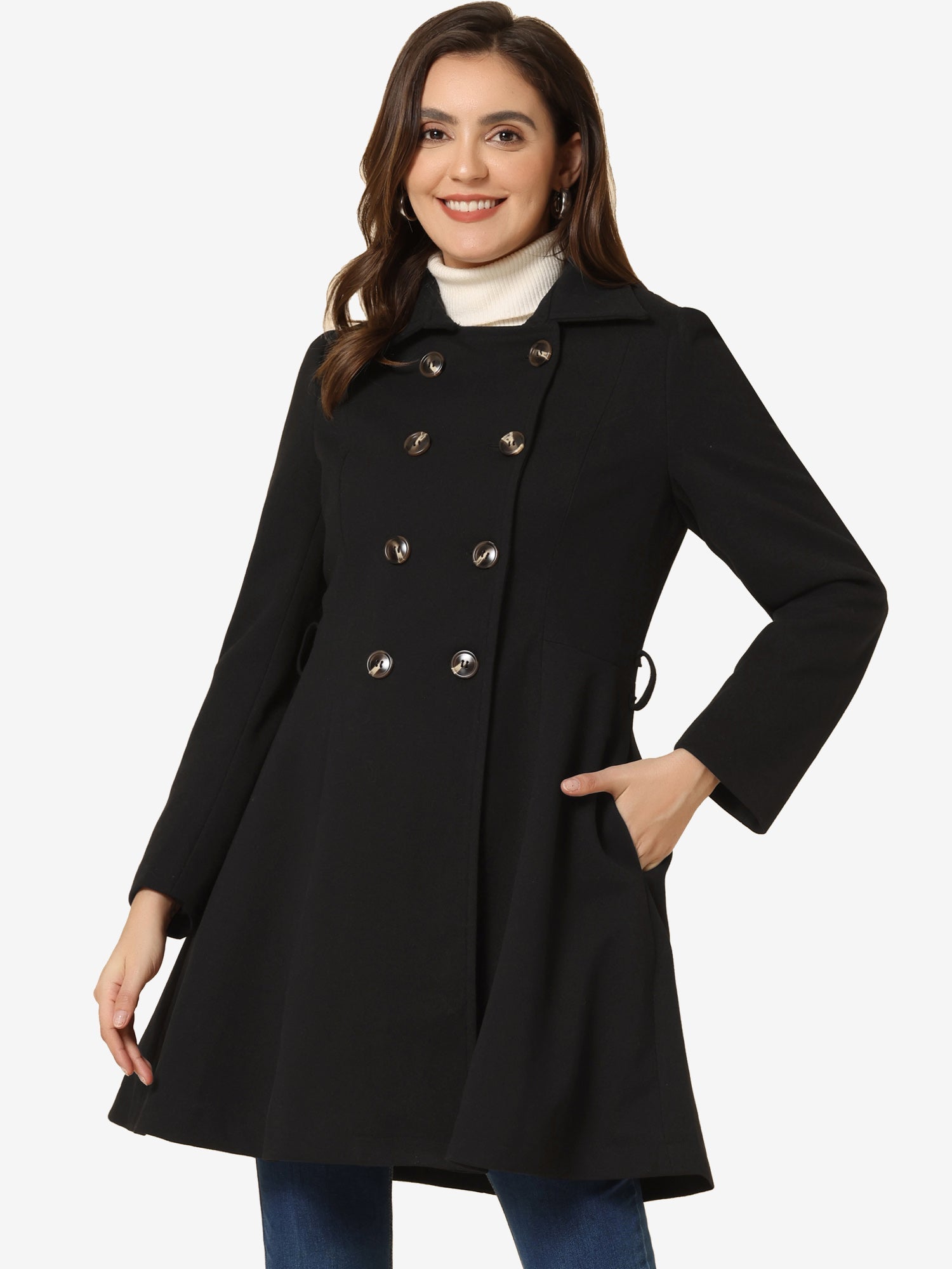 Women’s Long Trench Coat | Double-Breasted Pockets