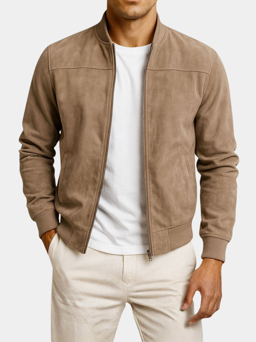 Men’s Suede Jacket | Zip-Up and Side Pockets