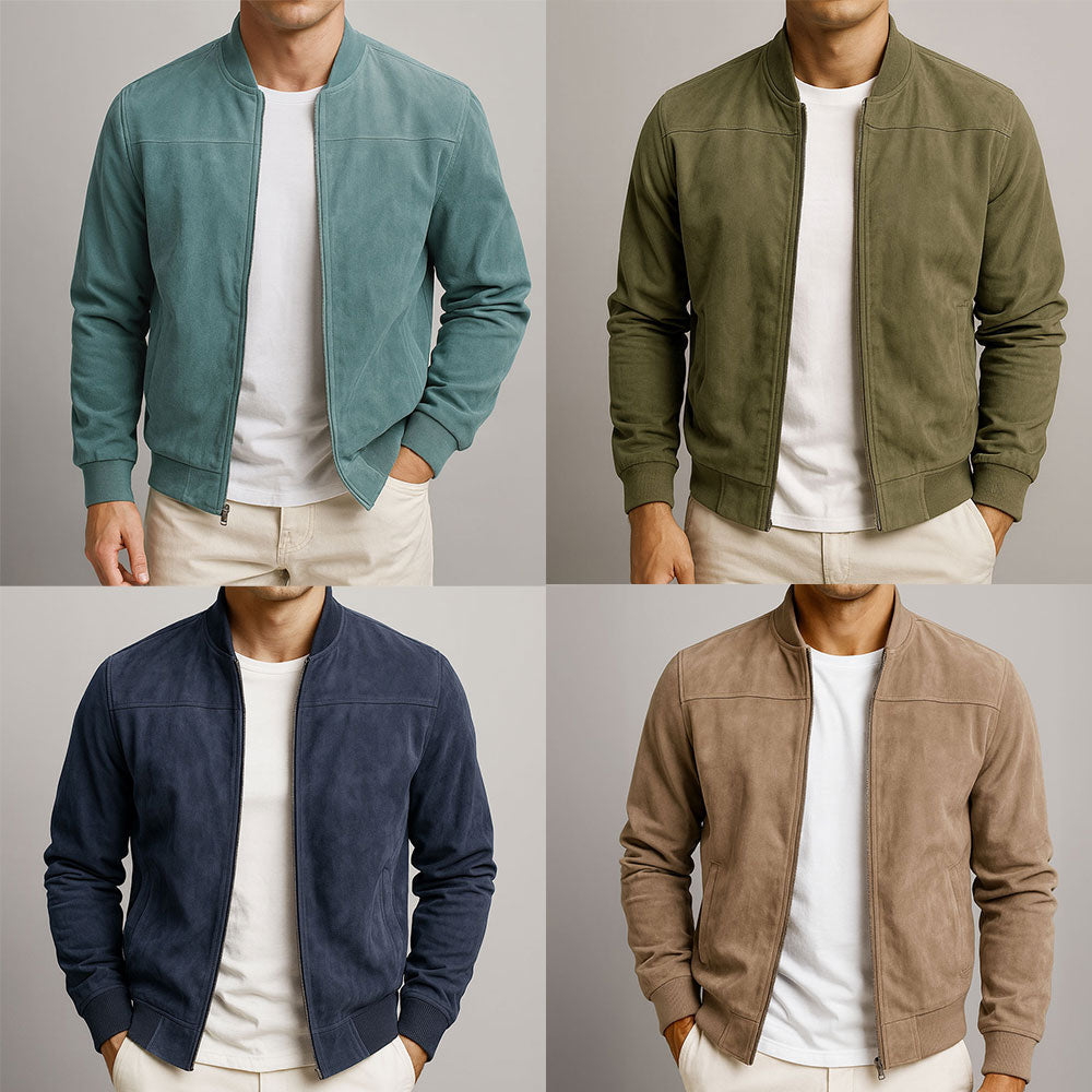 Men’s Suede Jacket | Zip-Up and Side Pockets