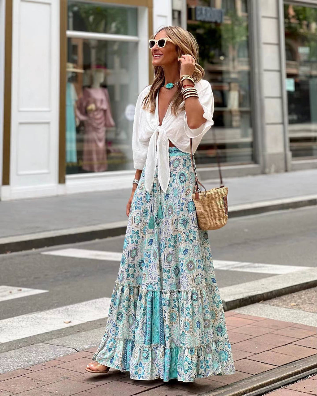 Women’s Floral Maxi Dress | Tie Front