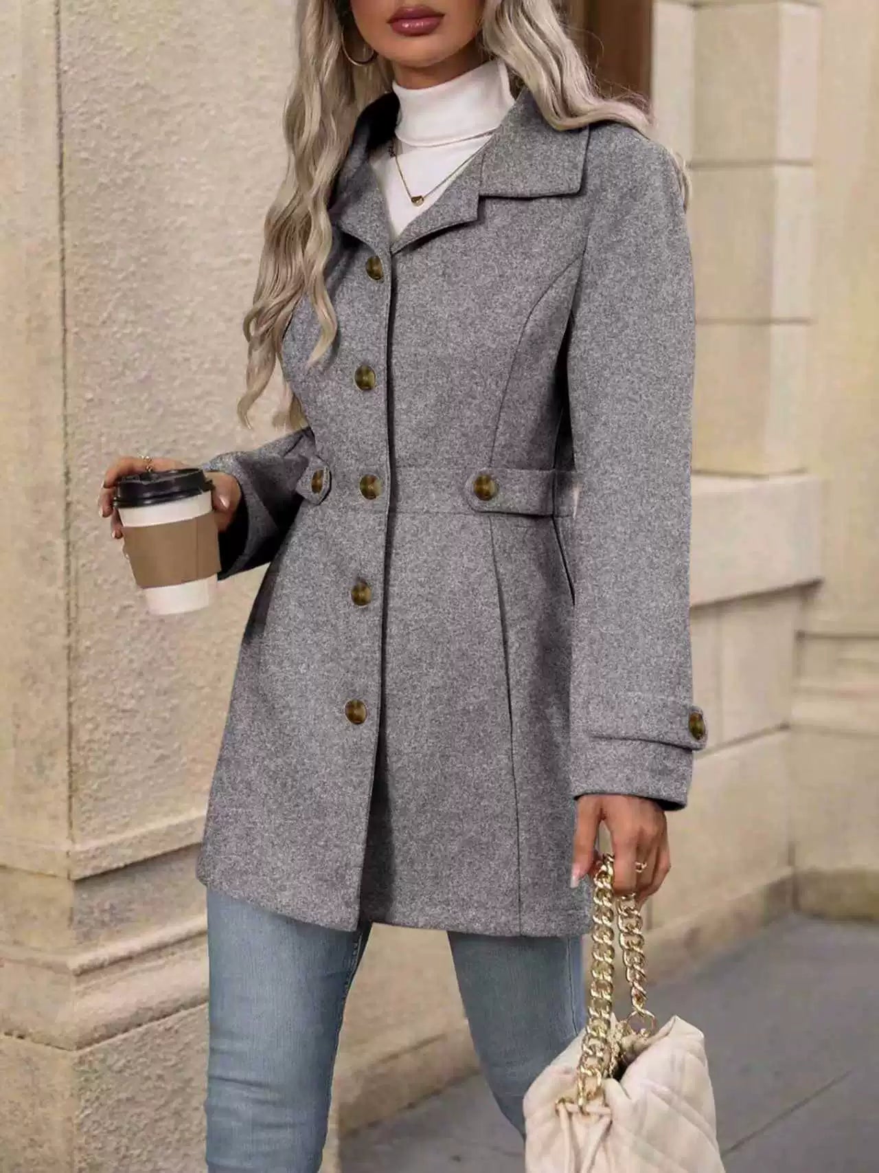 Women’s Casual Coat | Buttoned Pockets