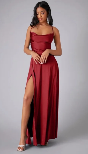 Women’s Formal Dress with Cowl Neck and Side Slit | Maxi