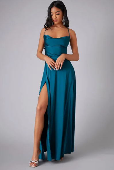 Women’s Formal Dress with Cowl Neck and Side Slit | Maxi