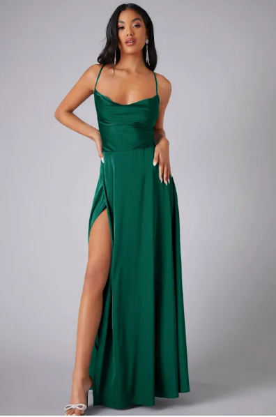 Women’s Formal Dress with Cowl Neck and Side Slit | Maxi