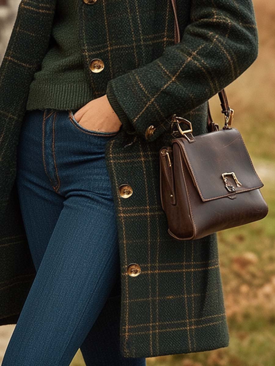 Women's Long Coat | Buttoned and Checked