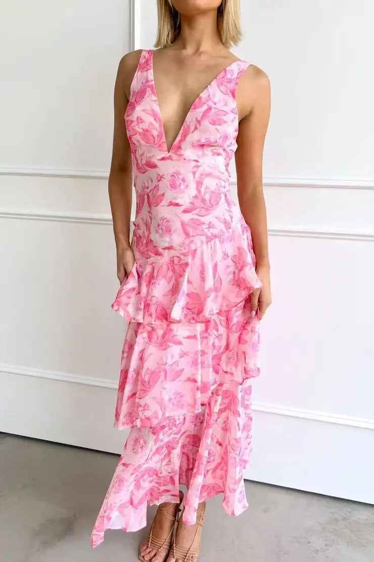 Women’s Floral Dress with V-Neck | Maxi