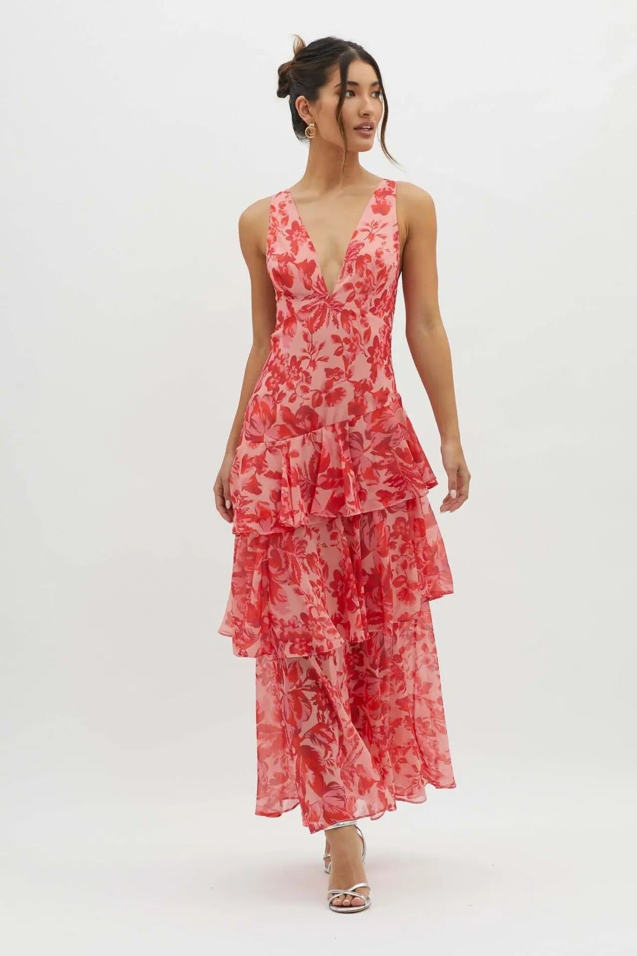 Women’s Floral Dress with V-Neck | Maxi