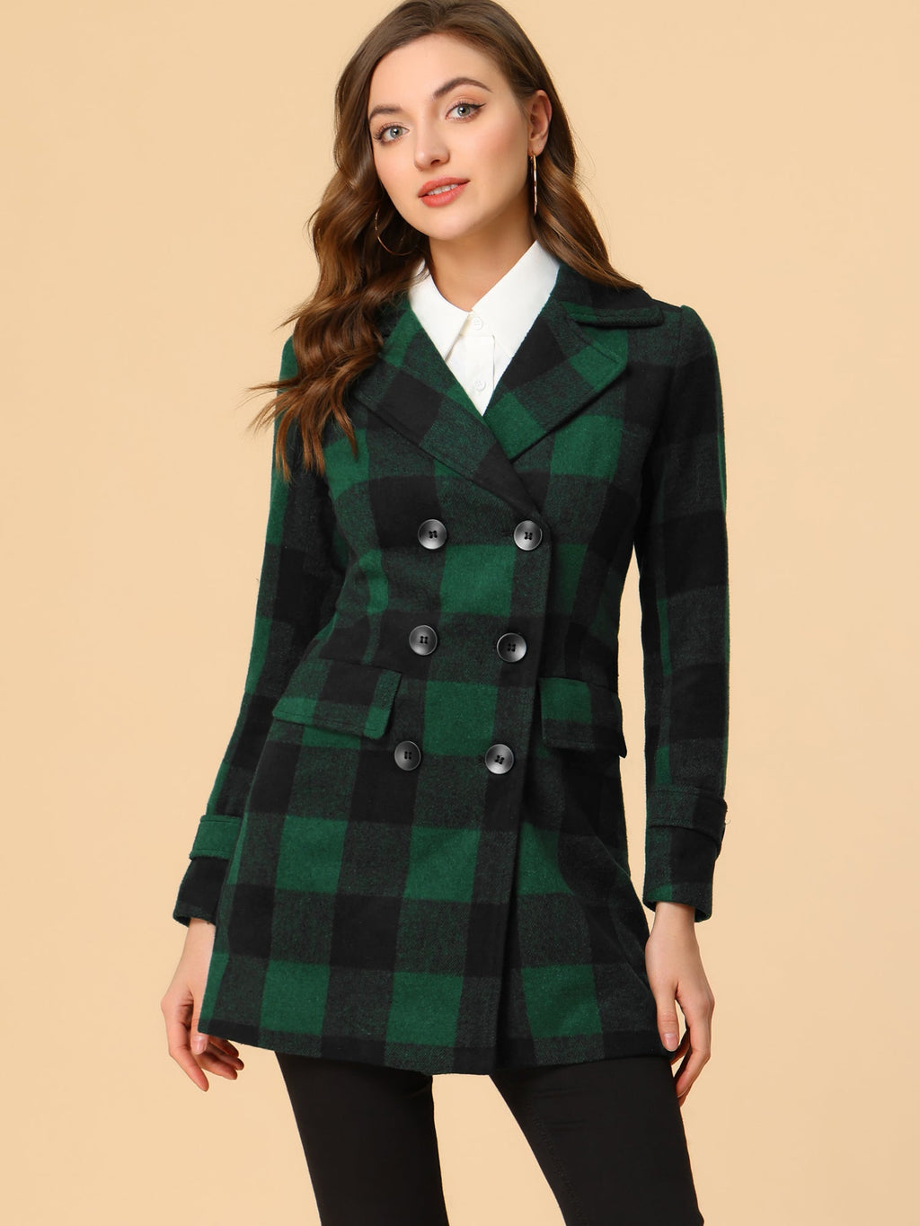 Women’s Long Coat | Double-Breasted Pockets