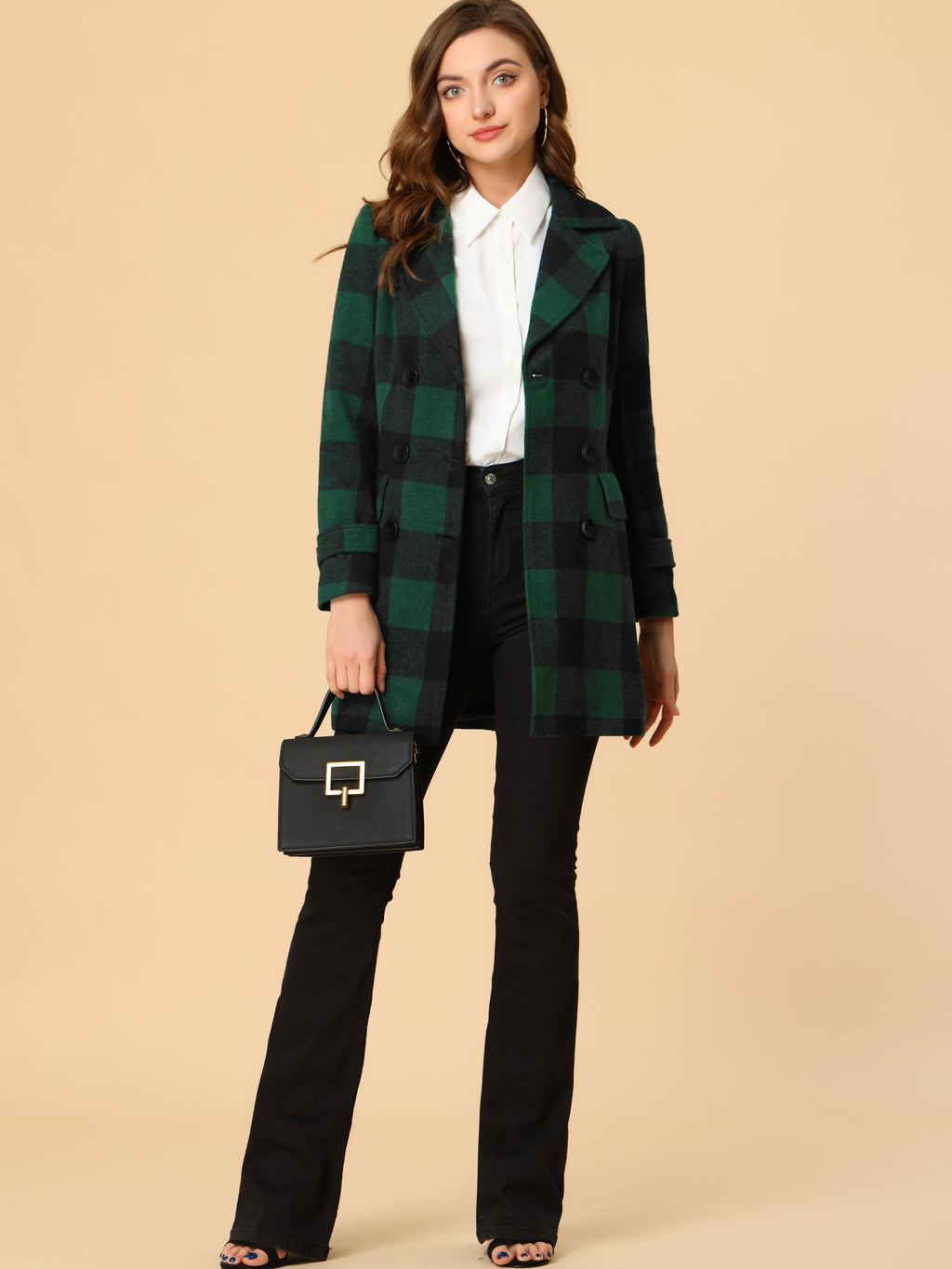 Women’s Long Coat | Double-Breasted Pockets