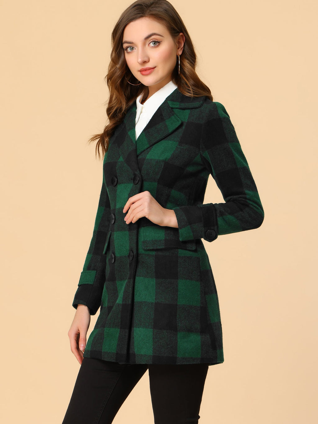 Women’s Long Coat | Double-Breasted Pockets