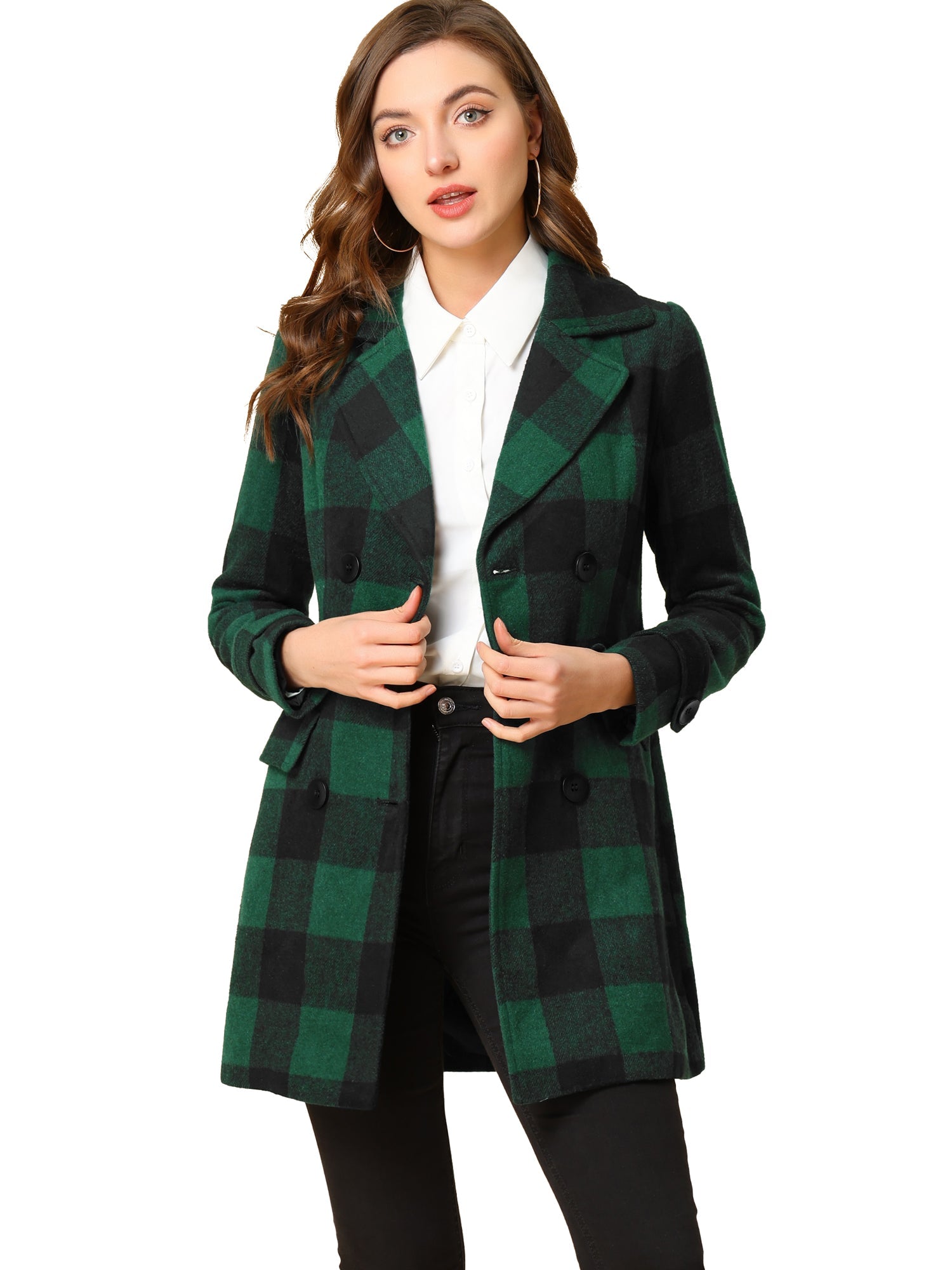 Women’s Long Coat | Double-Breasted Pockets