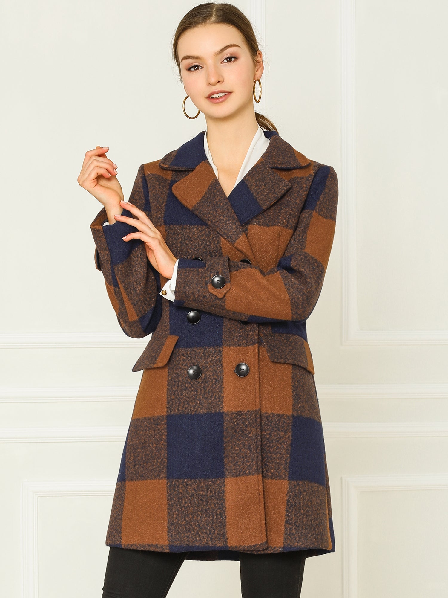 Women’s Long Coat | Double-Breasted Pockets