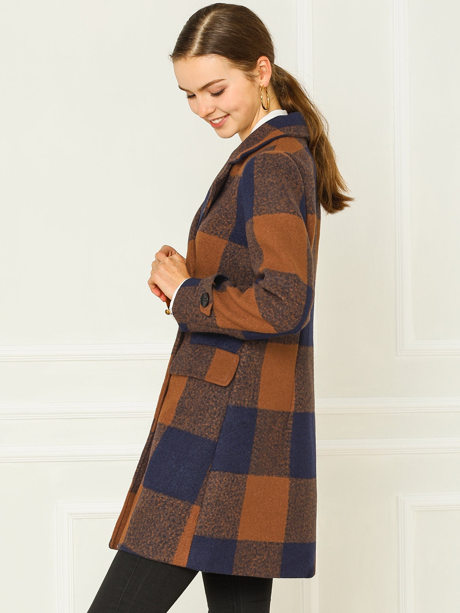 Women’s Long Coat | Double-Breasted Pockets