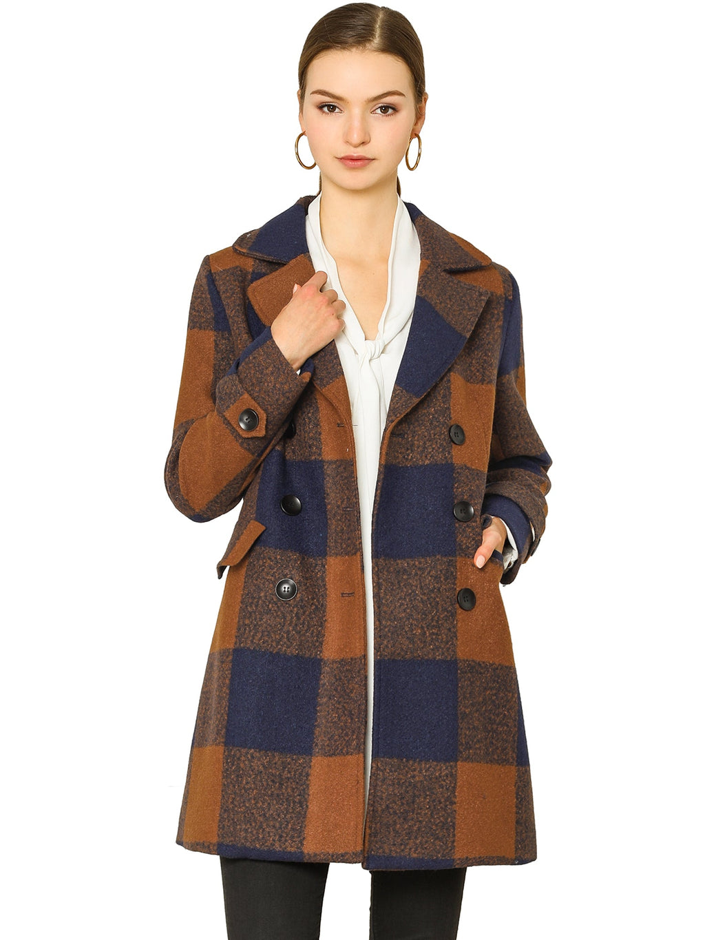 Women’s Long Coat | Double-Breasted Pockets