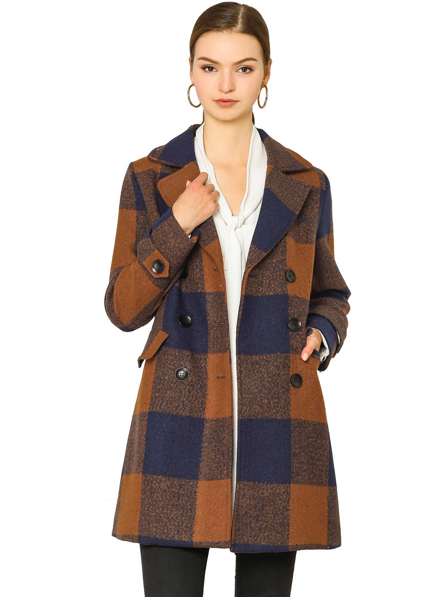 Women’s Long Coat | Double-Breasted Pockets