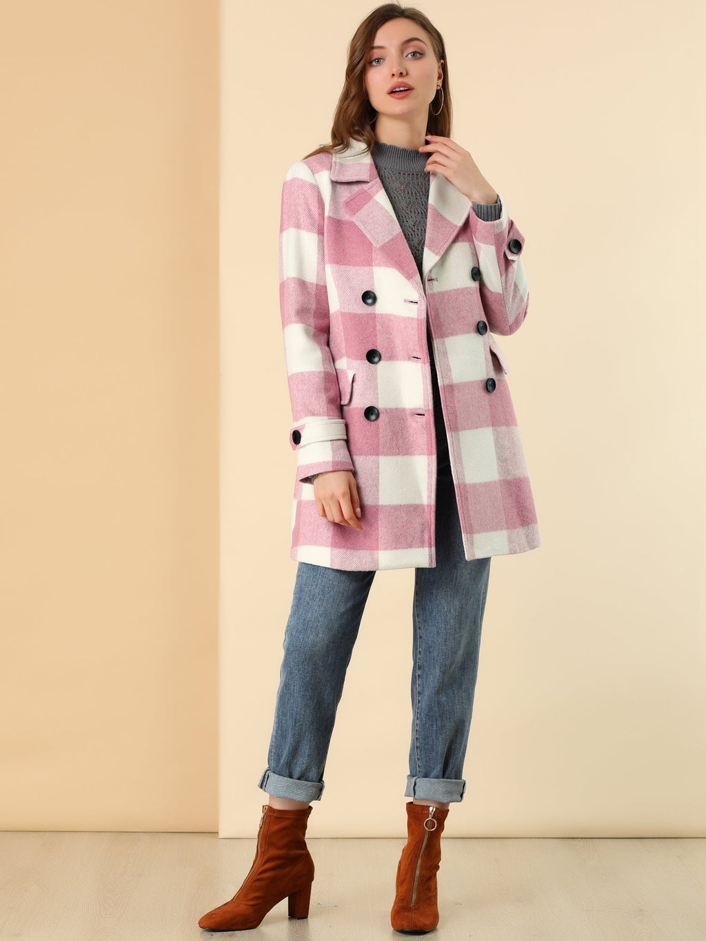 Women’s Long Coat | Double-Breasted Pockets