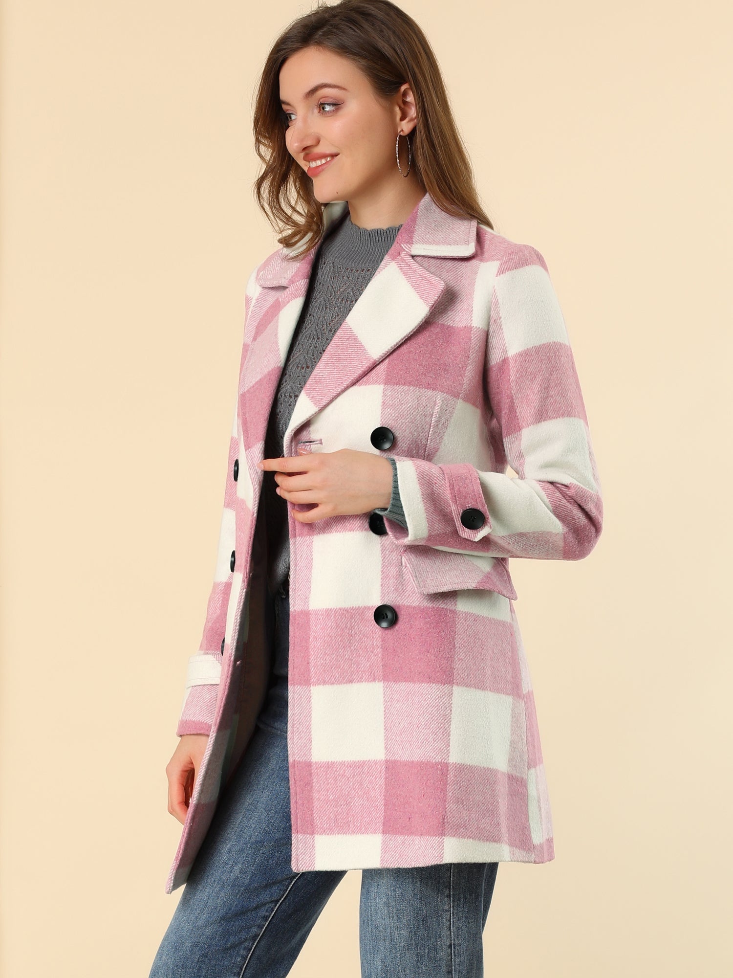 Women’s Long Coat | Double-Breasted Pockets