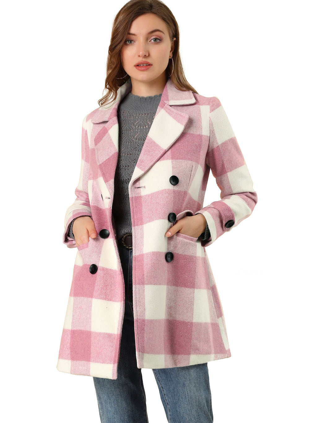 Women’s Long Coat | Double-Breasted Pockets