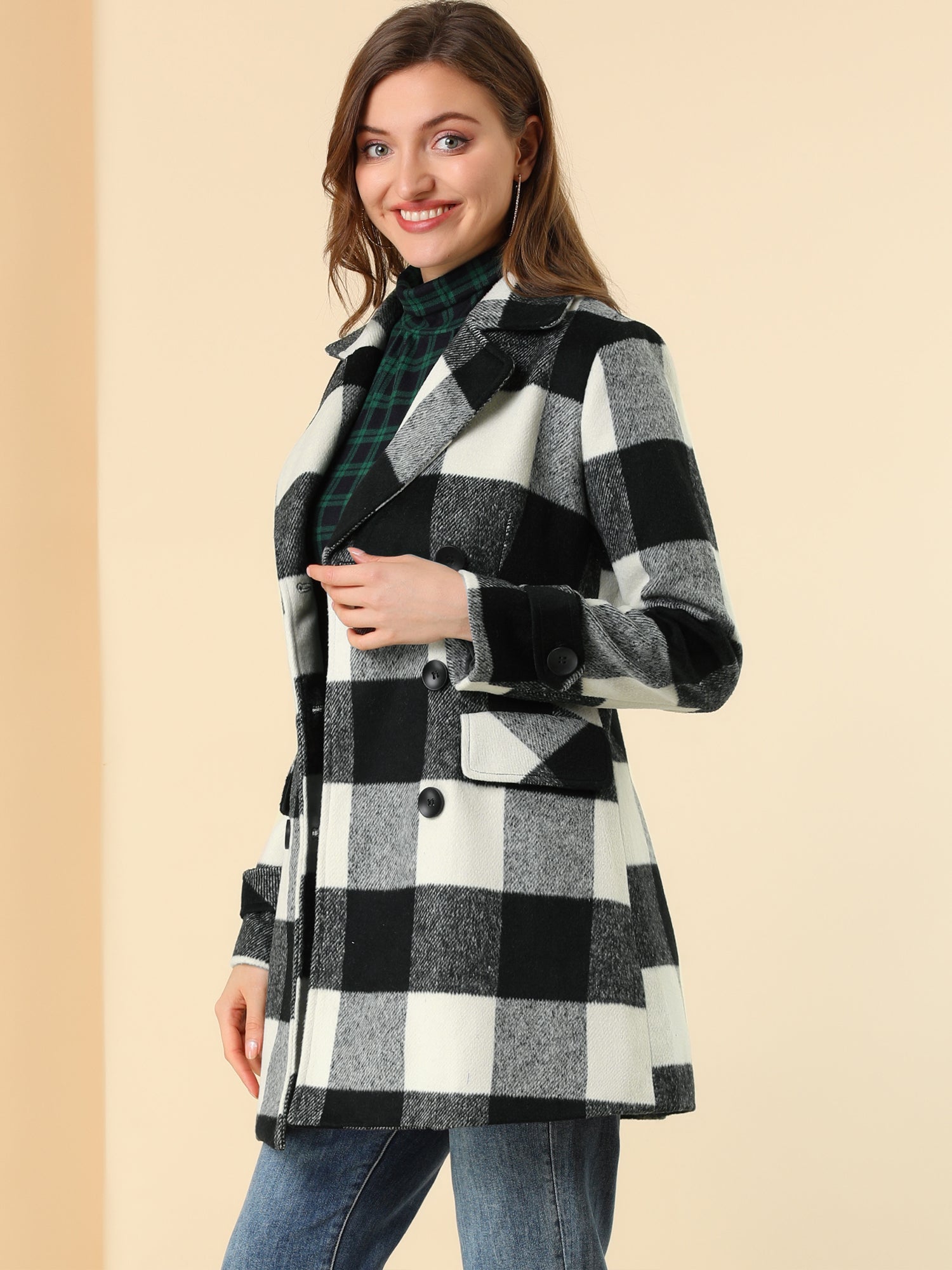 Women’s Long Coat | Double-Breasted Pockets