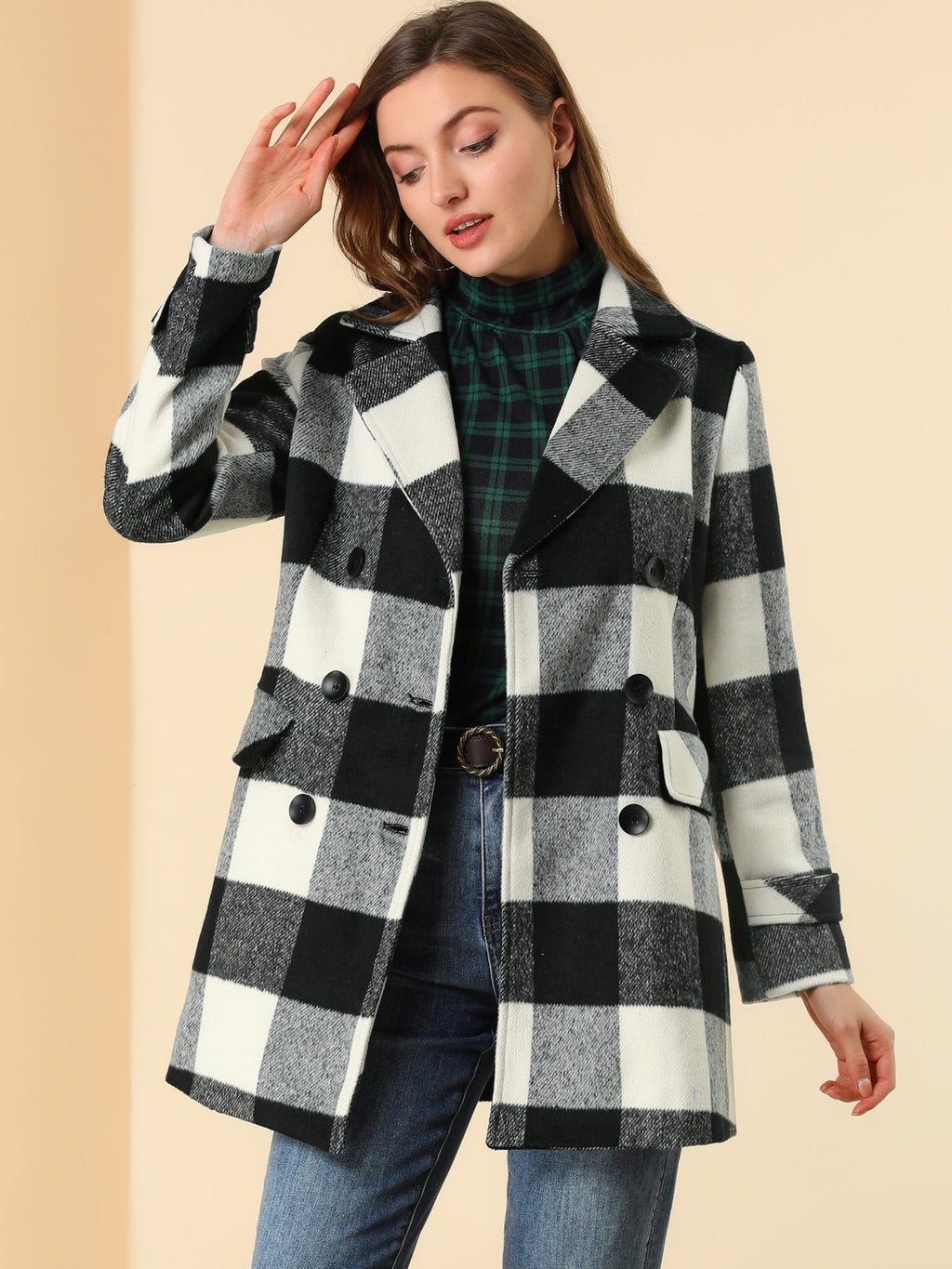 Women’s Long Coat | Double-Breasted Pockets