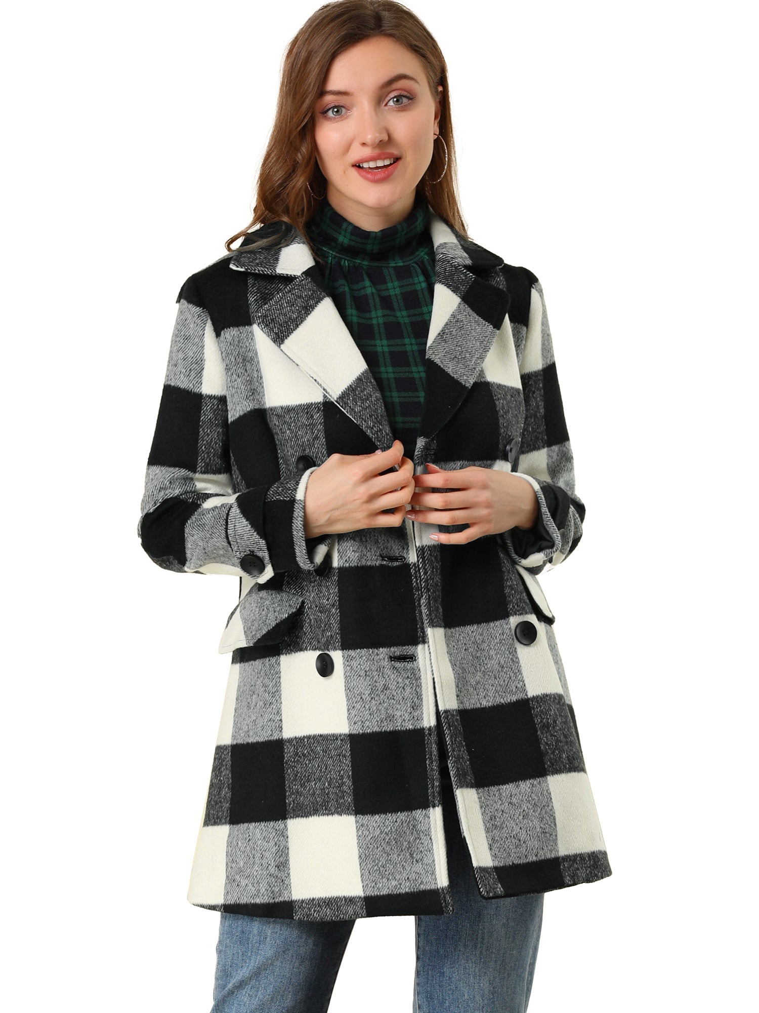 Women’s Long Coat | Double-Breasted Pockets