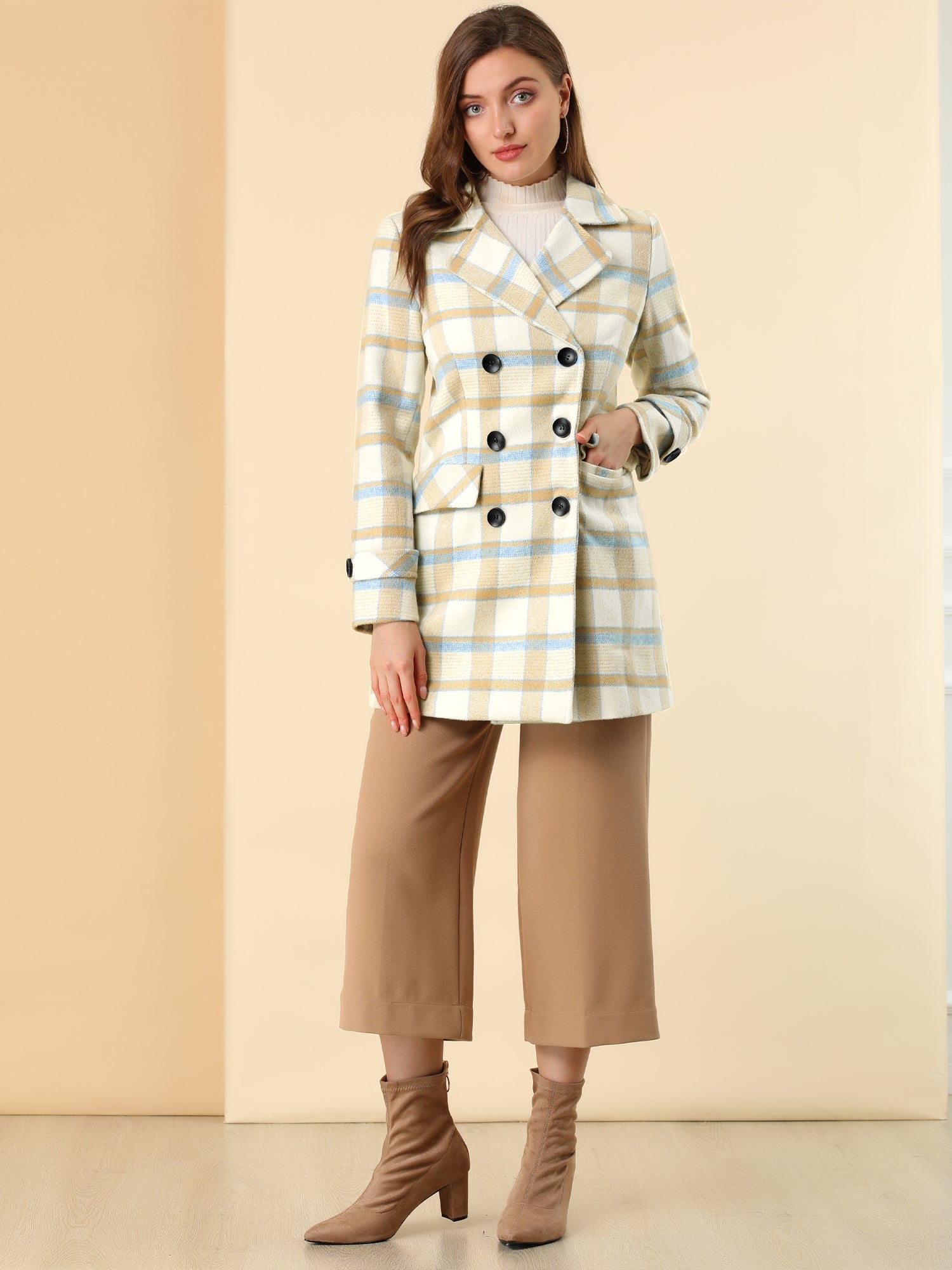 Women’s Long Coat | Double-Breasted Pockets