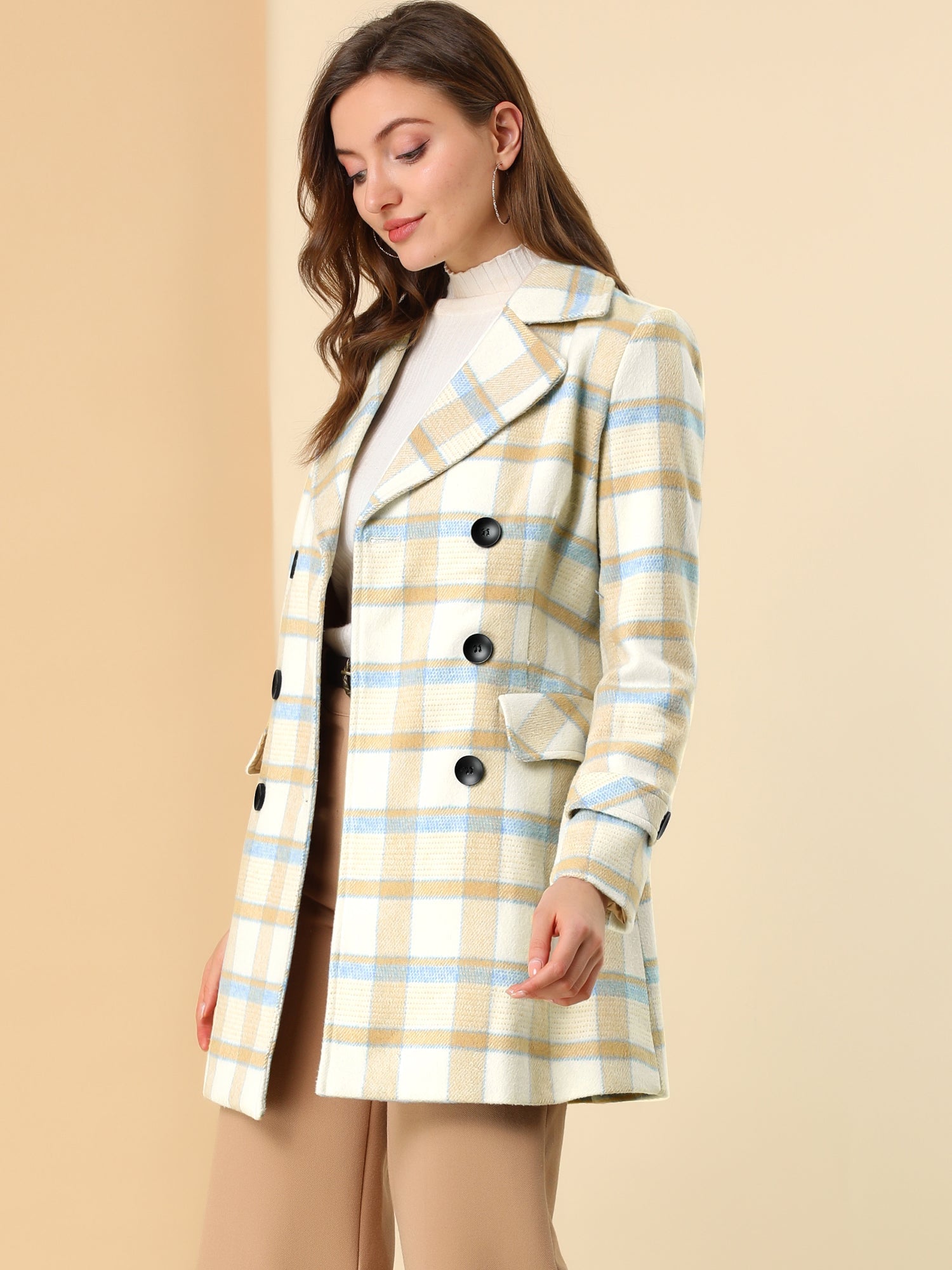 Women’s Long Coat | Double-Breasted Pockets