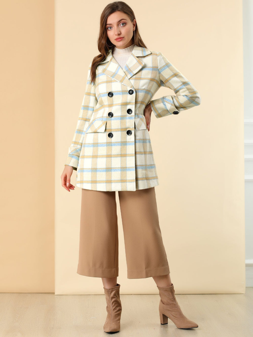Women’s Long Coat | Double-Breasted Pockets
