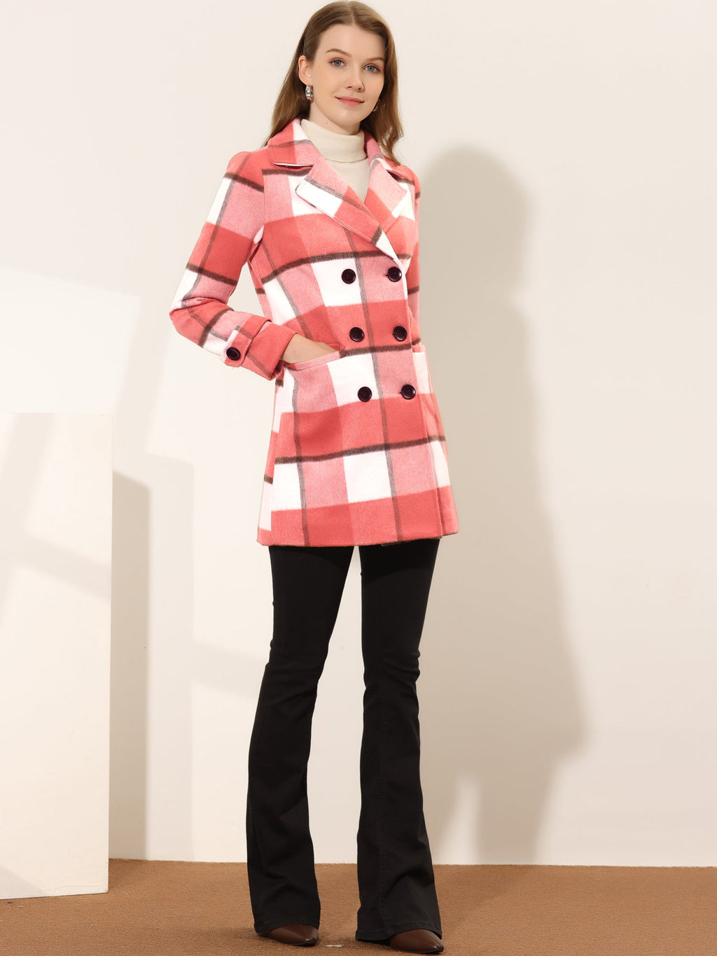 Women’s Long Coat | Double-Breasted Pockets
