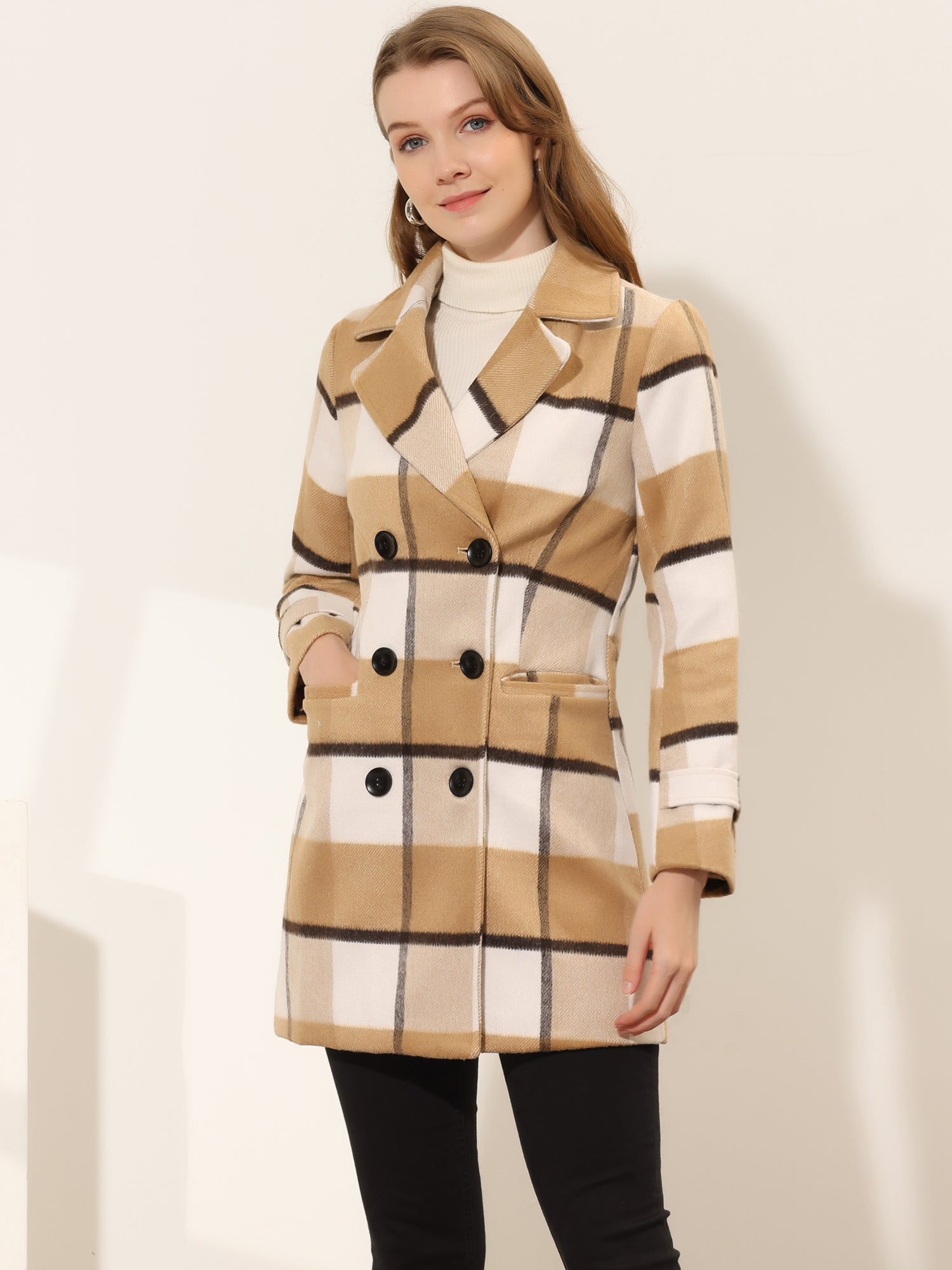 Women’s Long Coat | Double-Breasted Pockets