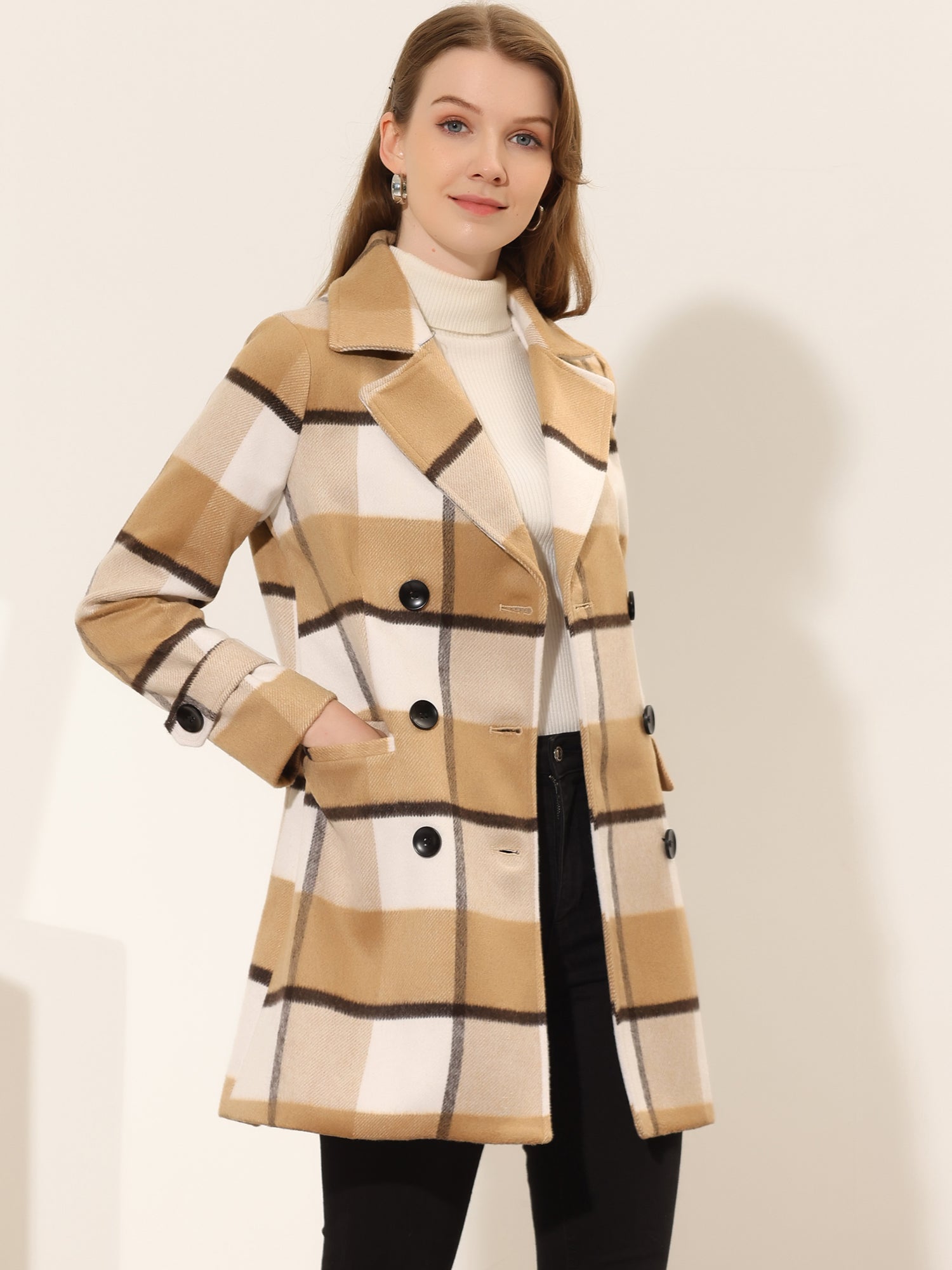 Women’s Long Coat | Double-Breasted Pockets