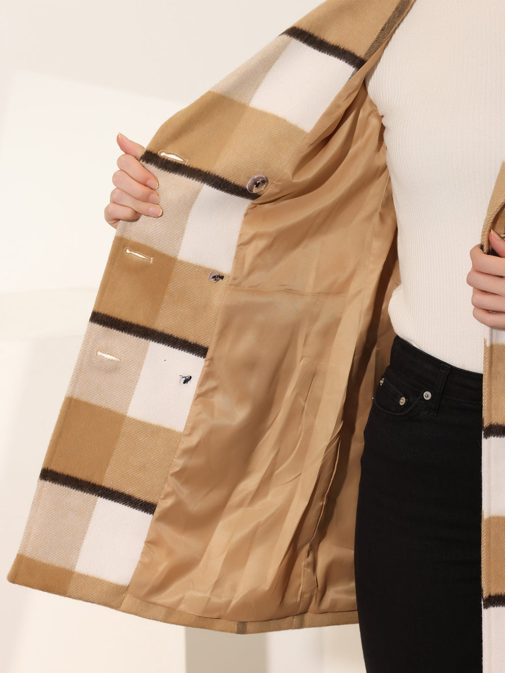 Women’s Long Coat | Double-Breasted Pockets