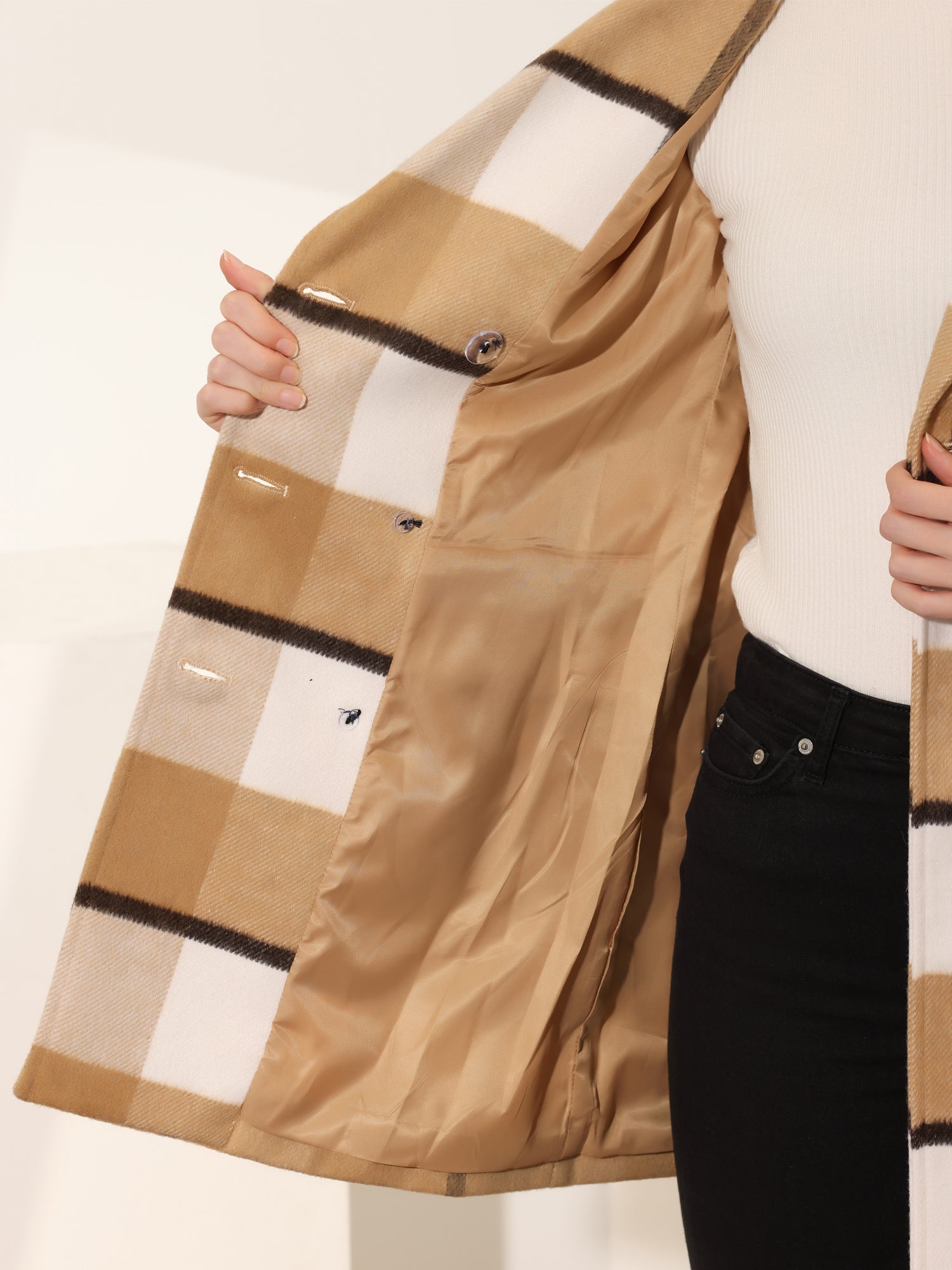Women’s Long Coat | Double-Breasted Pockets