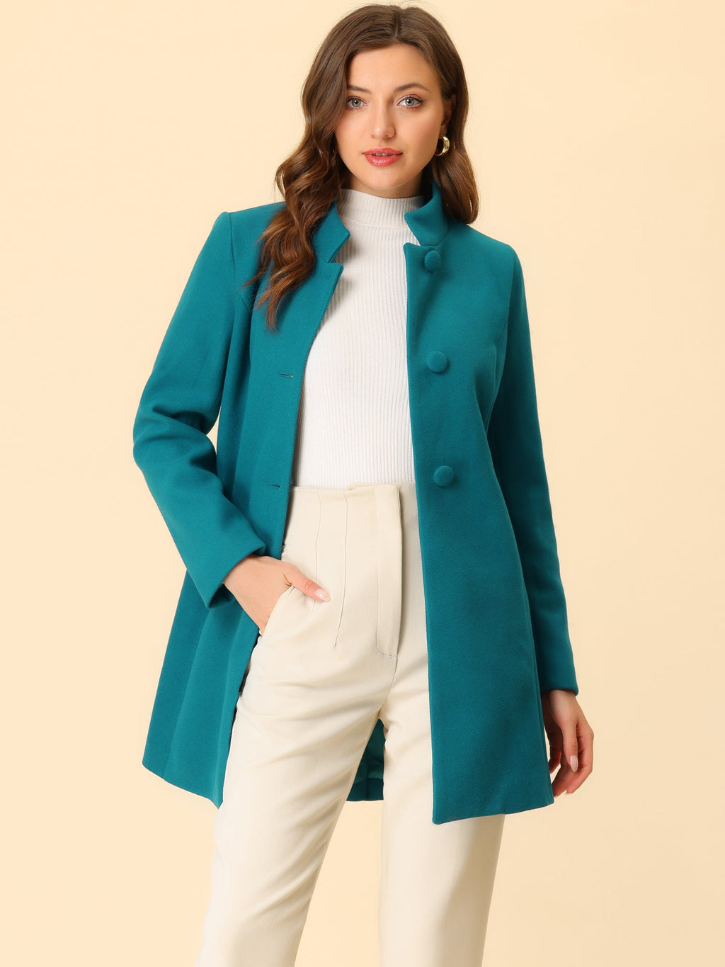 Women’s Long Coat | Buttoned Pockets